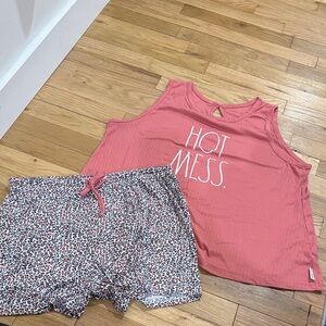 Rae Dunn Coral Tank and Leopard Print Shorts pajama set
